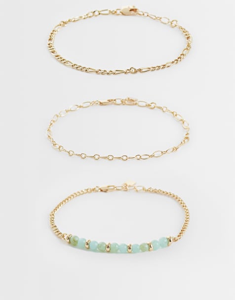 ASOS DESIGN flerradig fotlänk med gröna pärlor - view 1