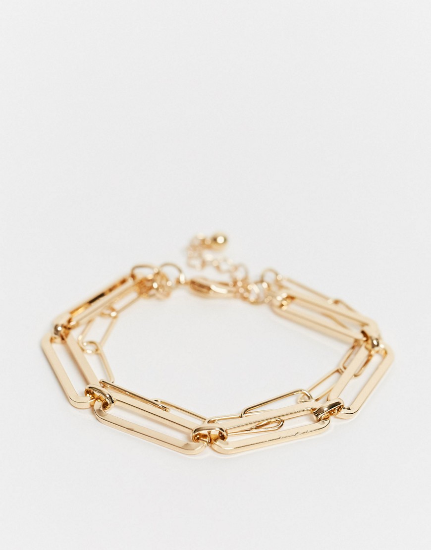 ASOS DESIGN – Flerradigt armband i guldton med fin kedja