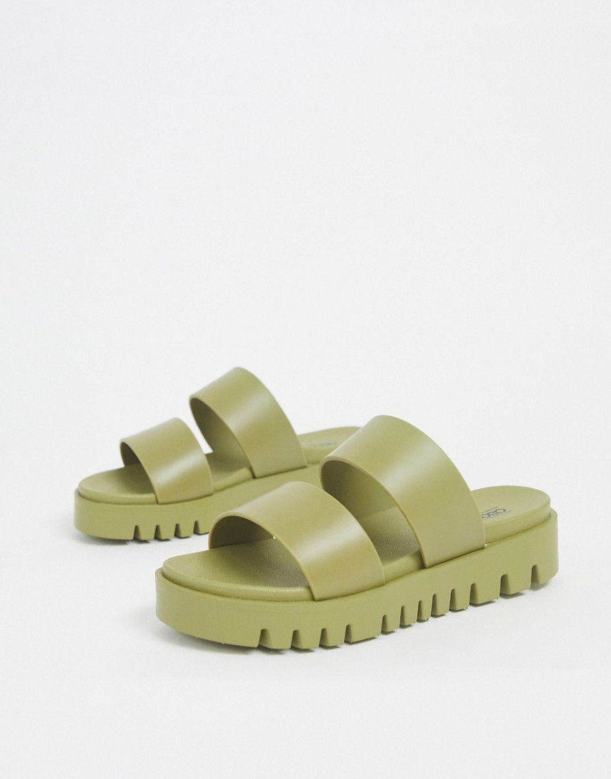 ASOS DESIGN Fletch chunky jelly flat sandals in khaki-Green