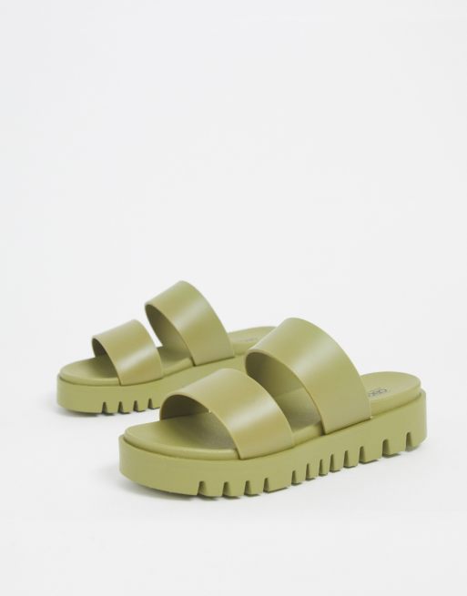 ASOS DESIGN Fletch chunky jelly flat sandals in khaki | ASOS