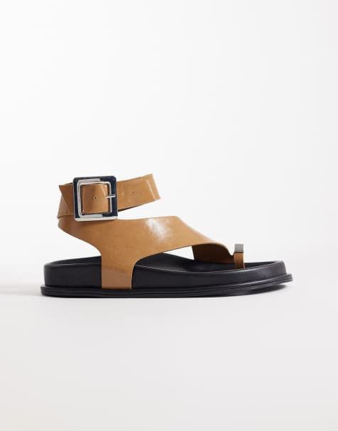 ASOS DESIGN Fletcher footbed sandal with metal toe loop in camel - view 1