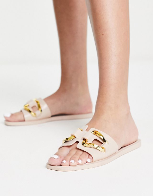 ASOS DESIGN Fleur chain jelly flat sandal in beige