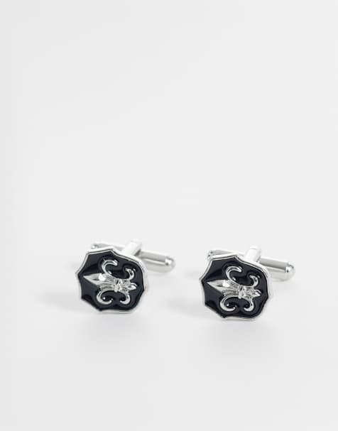 ASOS DESIGN – Fleur-de-lis-Manschettenknöpfe in polierter Silberoptik - view 1
