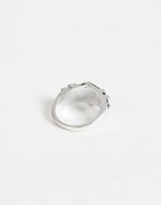 ASOS DESIGN fleur-de-lis signet ring in burnished silver, 2 of 3