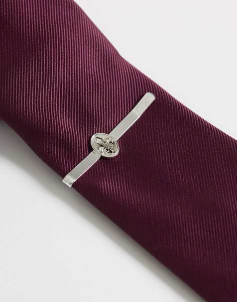 ASOS DESIGN fleur-de-lis tie bar in burnished silver tone - view 1