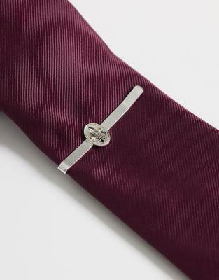 Asos Design Fleur-de-lis Tie Bar-silver In Blue