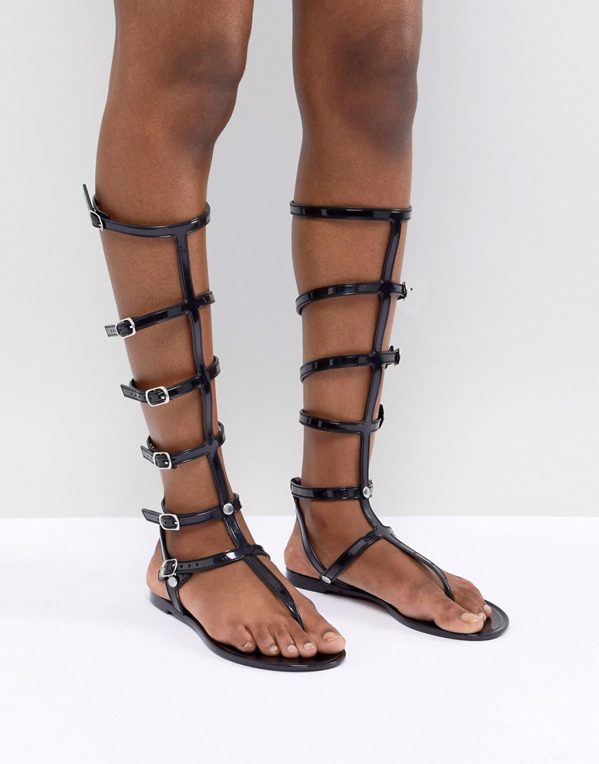 ASOS DESIGN Flexi Jelly Gladiator Flat Sandals-Black