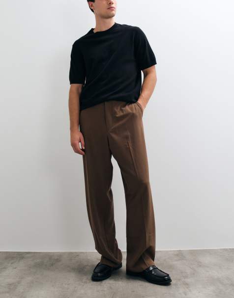 ASOS DESIGN – FlexMAX™ – Brązowe eleganckie spodnie z szerokimi nogawkami i elastyczną talią - view 1