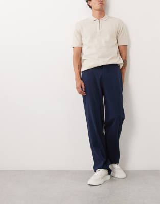 FlexMax - Elegante, gerade geschnittene Hose in Marineblau mit elastischem Bund-Navy Navy XL