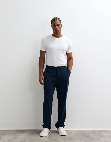 ASOS DESIGN – FlexMAX™ – Granatowe eleganckie spodnie o prostym kroju z elastyczną talią - view 1