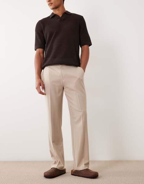 ASOS DESIGN – FlexMAX™ – Ljusbeige, raka finbyxor med midjeresår - view 1