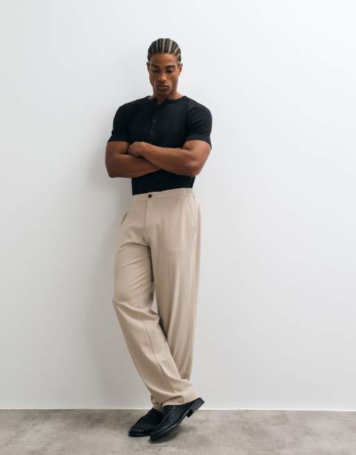 ASOS DESIGN – FlexMAX™ – Ljusbeige, raka finbyxor med midjeresår, 3 av 5