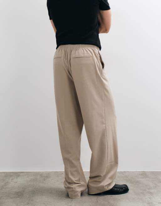 ASOS DESIGN - FlexMax™ - Nette broek met wijde pijpen en elastische taille in stone, 5 van 5
