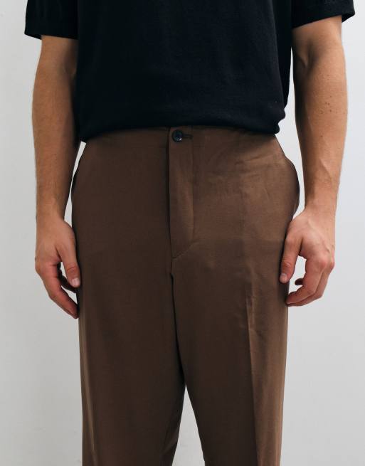 ASOS DESIGN - FlexMAX - Pantalon habillé ample à taille élastique - Marron, 3 de 5