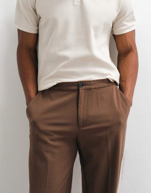 ASOS DESIGN - flexMAX™ - Pantaloni eleganti dritti marroni con vita elasticizzata, 5 di 5