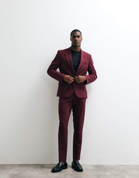 ASOS DESIGN FlexMax™ skinny suit jacket in burgundy - view 1