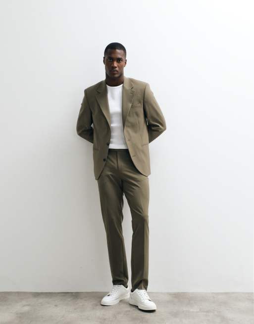 olive green dress jacket Olive Green Casual Jacket Spring And Summer Thin Light Mature Style High Quality Fashion Men's Blazer Olive Green / 46R