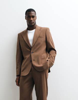 Asos Design Flexmax Slim Suit Jacket In Brown