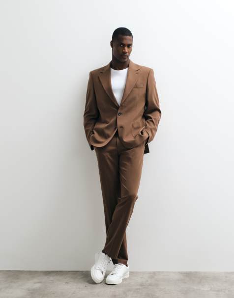 ASOS DESIGN flexMAX™ slim suit trousers in dark brown