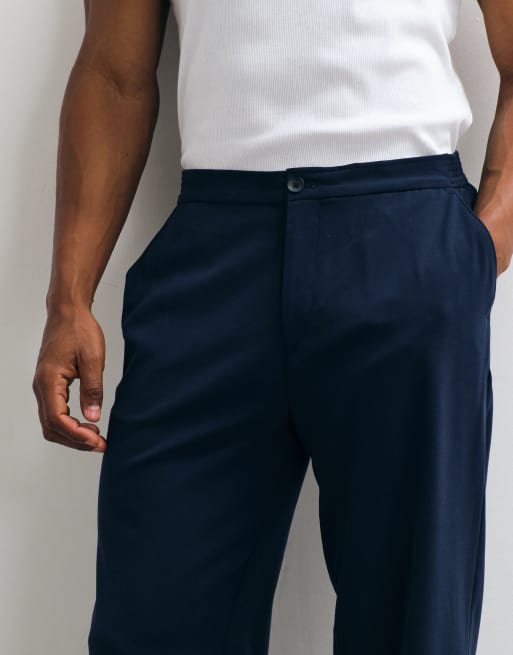 ASOS DESIGN flexMAX™ smart straight pants in navy with elastic waist, 3 of 5