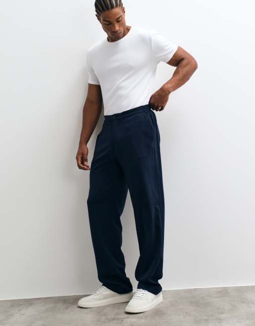 ASOS DESIGN flexMAX™ smart straight pants in navy with elasticated waist, 2 of 5
