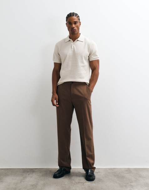 ASOS DESIGN flexMAX™ smart straight trousers in brown with elasticated waist - view 1