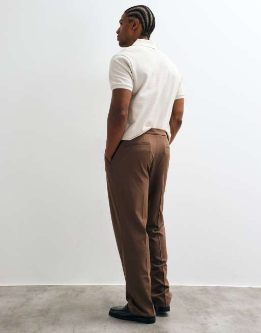 ASOS DESIGN flexMAX™ smart straight trousers in brown with elasticated waist, 3 of 5
