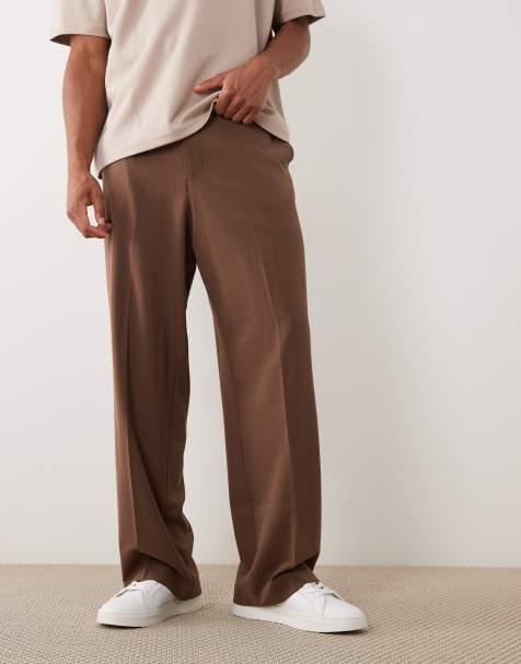 ASOS DESIGN FlexMax™ smart wide leg pants in brown with elasticized waist - view 1