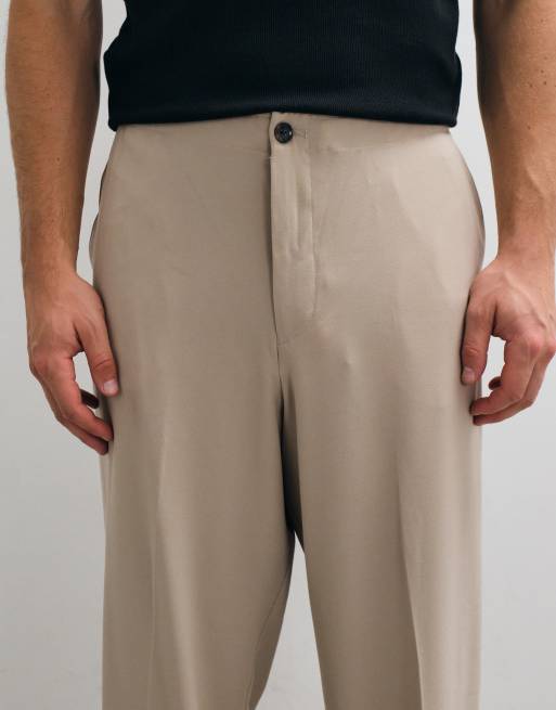 ASOS DESIGN FlexMax™ smart wide leg pants in stone with elastic waist, 3 of 5