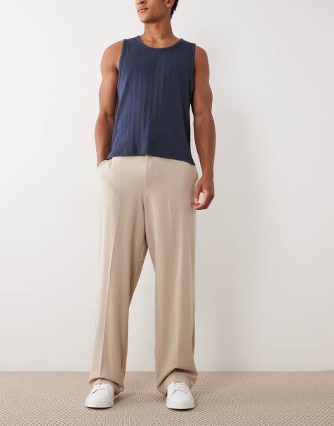 ASOS DESIGN FlexMax™ smart wide leg trousers in stone with elasticated waist - view 1