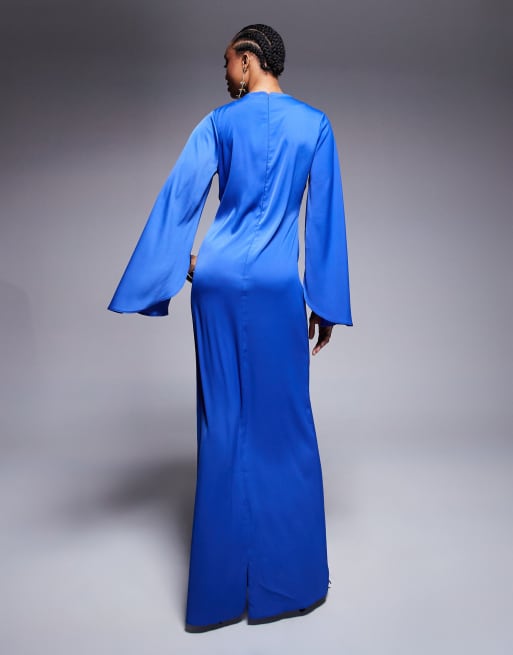 ASOS DESIGN – Fließendes Maxikleid in Kobaltblau mit markanten Ärmeln und geraffter Taille, 2 von 4
