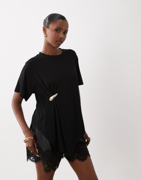 ASOS DESIGN – Fließendes Oversize-T-Shirt in Schwarz mit Metalldetail - view 1