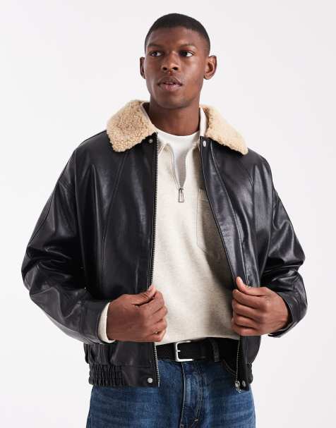 ASOS DESIGN flight jacket with borg collar in black - view 1