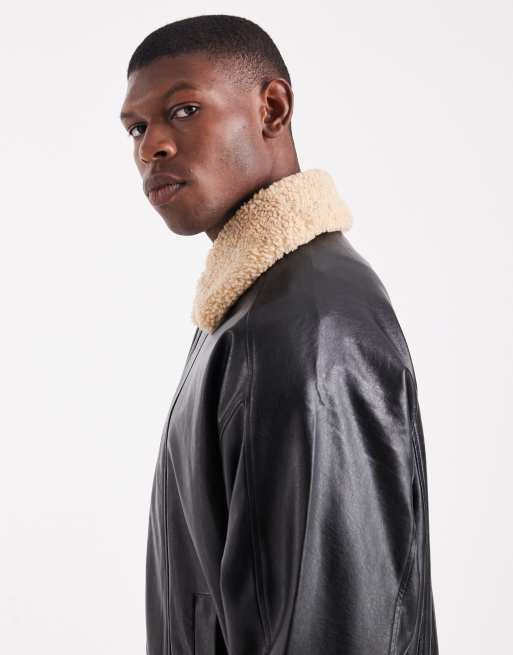ASOS DESIGN flight jacket with borg collar in black, 4 of 5