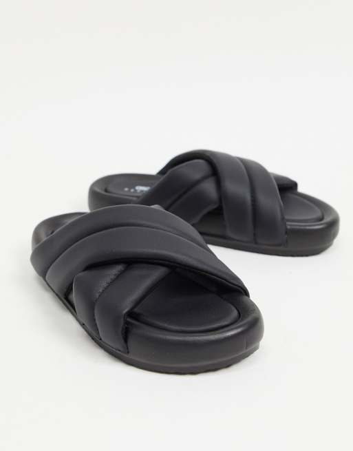 ASOS DESIGN Flight padded cross-over slides in black | ASOS