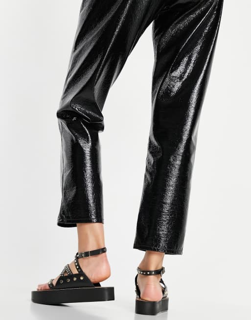 ASOS DESIGN Flinch studded leather flatform sandals in black | ASOS