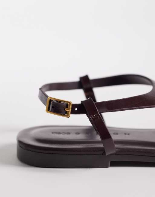 ASOS DESIGN - Flint - Chokoladebrune sandaler med tårem og abstrakt metaldetaljer, 3 af 4