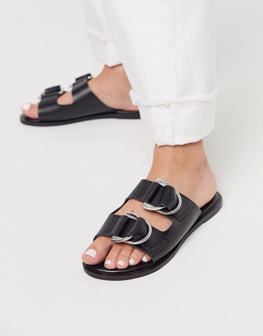 ASOS DESIGN Flint leather sandals with buckle detail in black