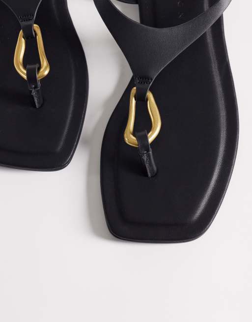 ASOS DESIGN - Flint - Sorte sandaler med tårem og abstrakt metaldetaljer, 2 af 4