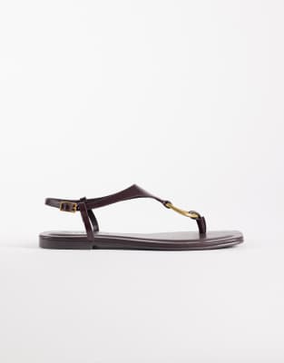 ASOS DESIGN Flint toe thong sandals with abstract hardware in chocolate