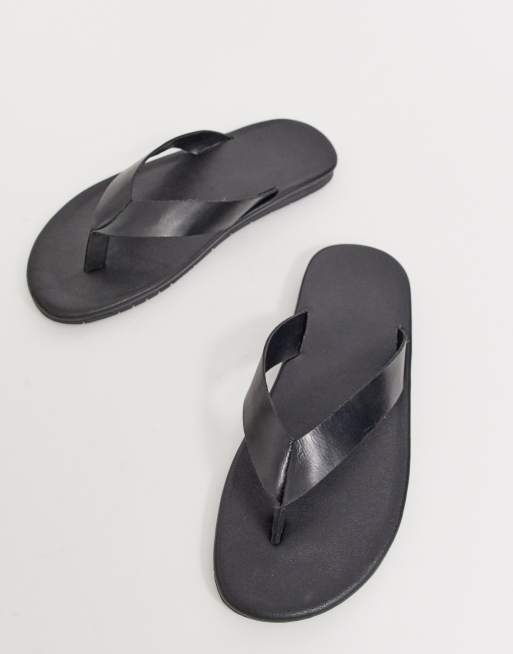 mens black leather flip flop