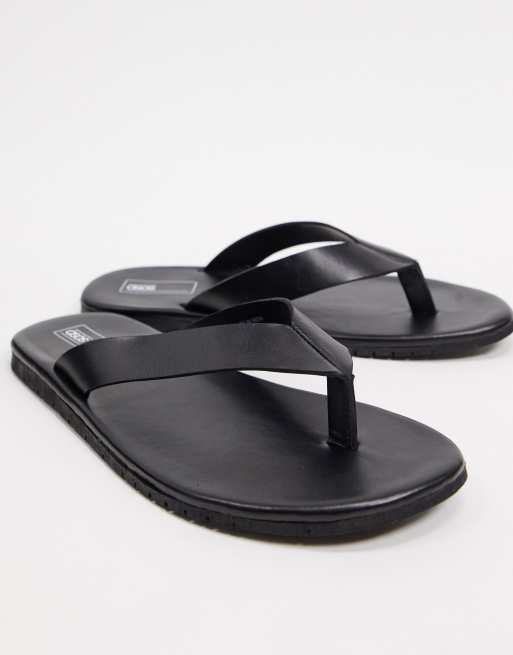 ASOS DESIGN flip flops in black leather