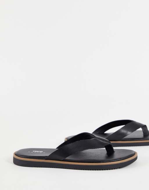 ASOS DESIGN flip flops in black leather | ASOS