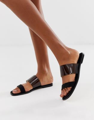 ASOS DESIGN Flirt clear slides-Black