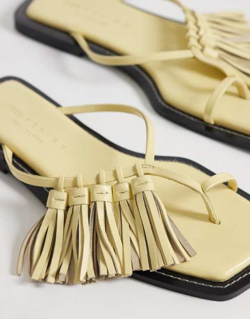 ASOS DESIGN Flit premium tassel sandals in parsnip leather, 3 of 4