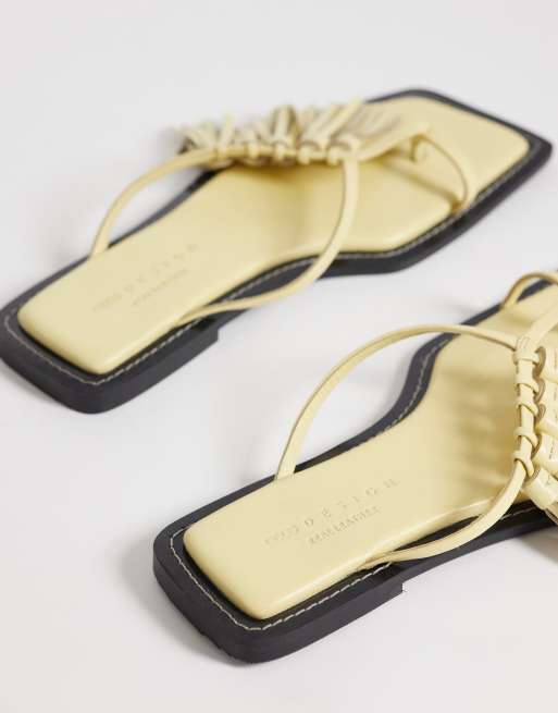 ASOS DESIGN Flit premium tassel sandals in parsnip leather, 4 of 4