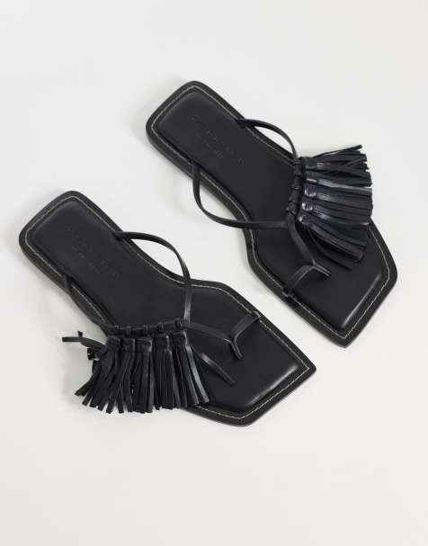 ASOS DESIGN - Flit - Sandales à pampilles en cuir de qualité supérieure - Noir - view 1