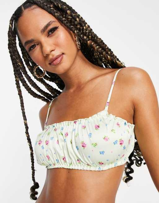 ASOS DESIGN – Flo – Flerfärgad, blommig, rynkad BH i satin, 4 av 4