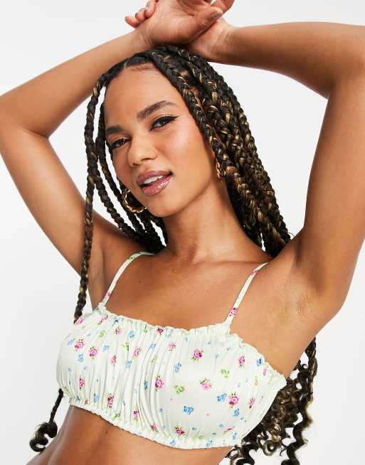 ASOS DESIGN – Flo – Geraffter BH aus Satin in Bunt mit Blumenmuster, 3 von 4