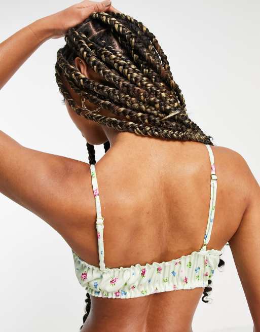 ASOS DESIGN - Flo - Gerimpeld satijnen bh met bloemenprint in multi, 2 van 4